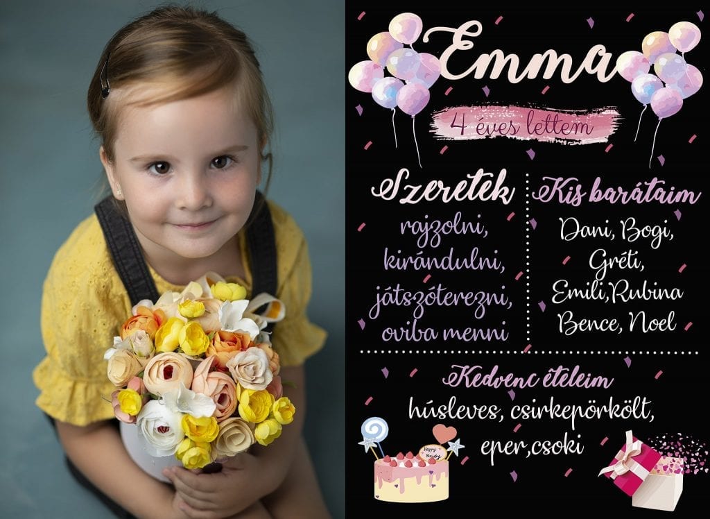 Születésnapi Gyermekfotózás Virággal Budapesti Fotóstúdióban